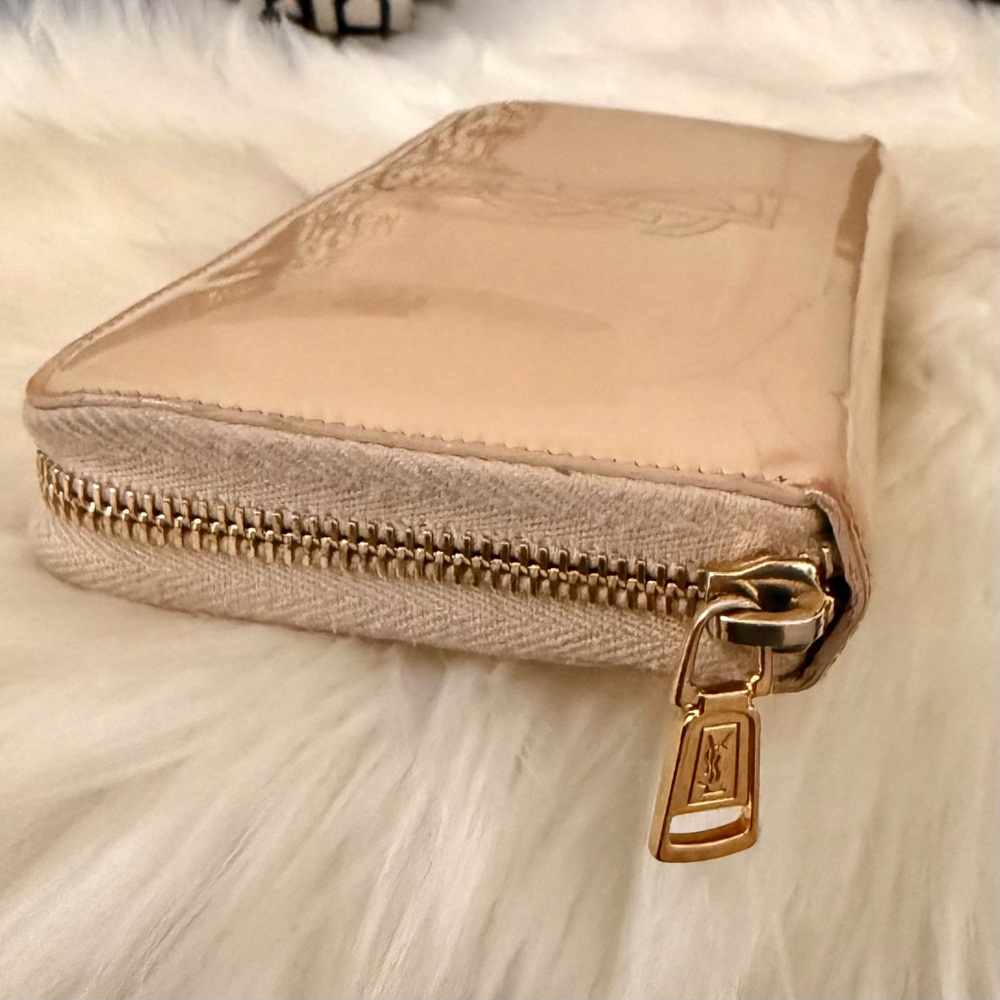 YSL Beige Patent Leather Continental Zip Around Wallet - Picture 11 of 15